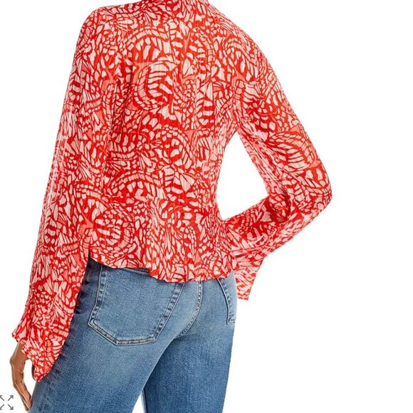 Ramy Brook Butterfly Print Alyson Button-Front Blouse Size XXL Red NEW $365 - Picture 2 of 8